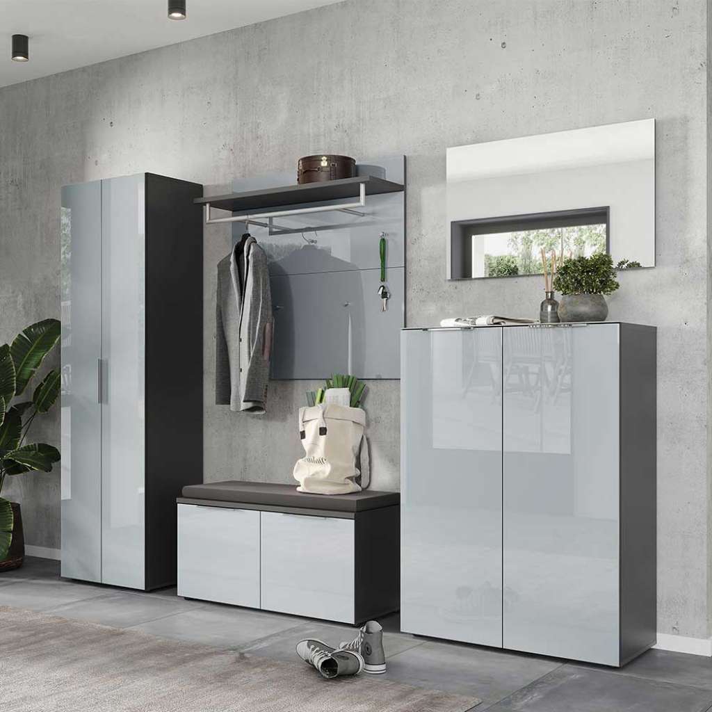 Dieleneinrichtung in Grau Fronten glasbeschichtet (fünfteilig)