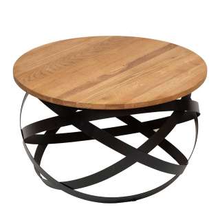 Ausgefallener Couchtisch aus Wildeiche Massivholz & Metall 70 cm Durchmesser