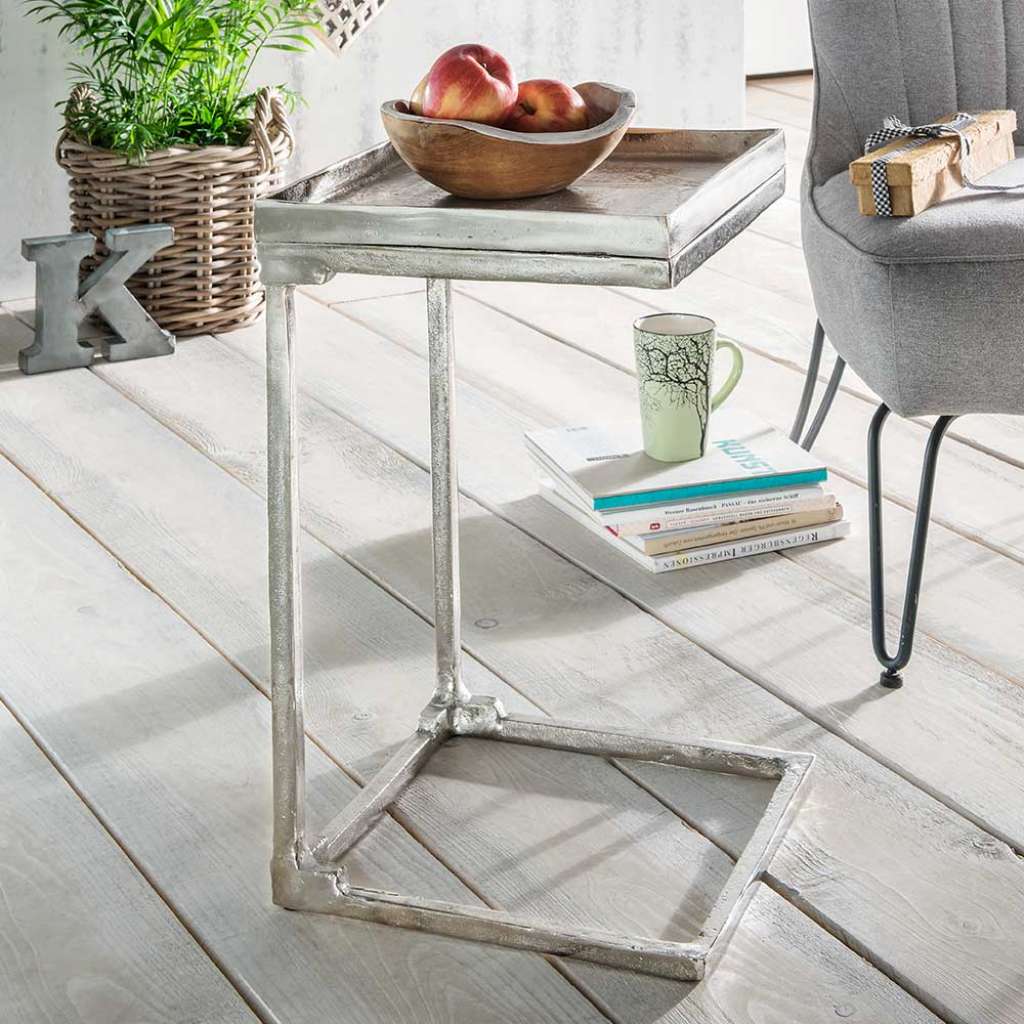 Alu Anstelltisch mit Bügelgestell Nickelfarben