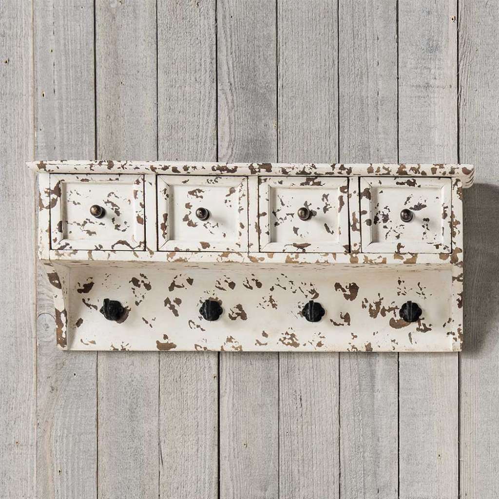 Shabby Küchenregal in Antikweiß vier Schubladen