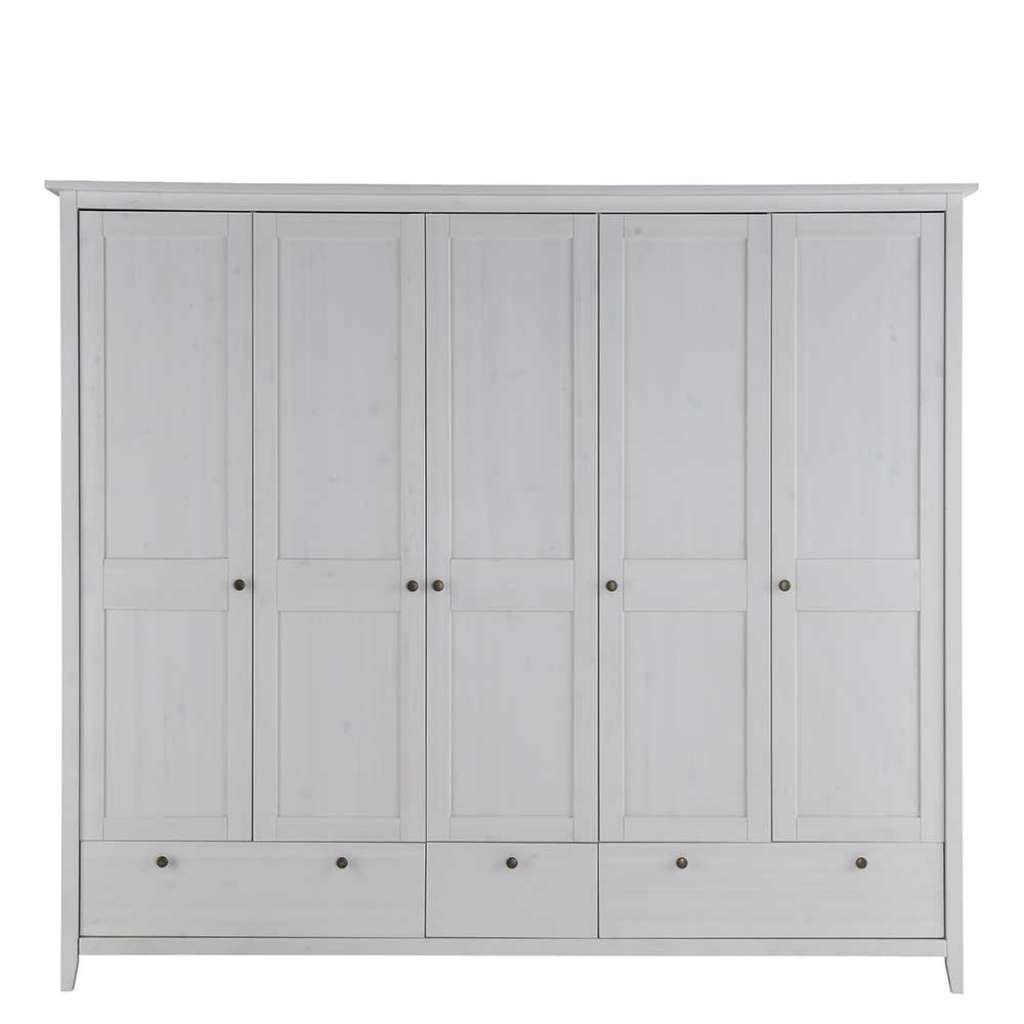Weißer Kleiderschrank im Skandi Design 210 cm breit 5 Türen