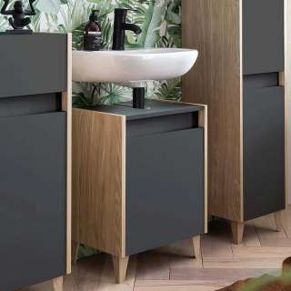 Waschbeckenunterschrank in Anthrazit und Eiche hell 60 cm hoch Made in Germany