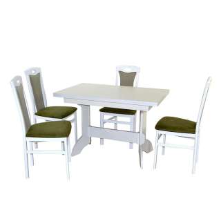 Esszimmer Gruppe in Weiß und Grün Tisch auziehbar (fünfteilig)