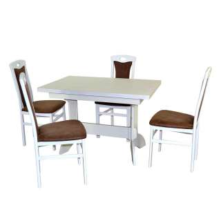 Esszimmerkombination mit vier Stühlen Weiß & Braun (fünfteilig)