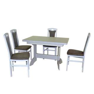 4 Personen Essgruppe in Weiß und Hellgrau Tisch auziehbar (fünfteilig)