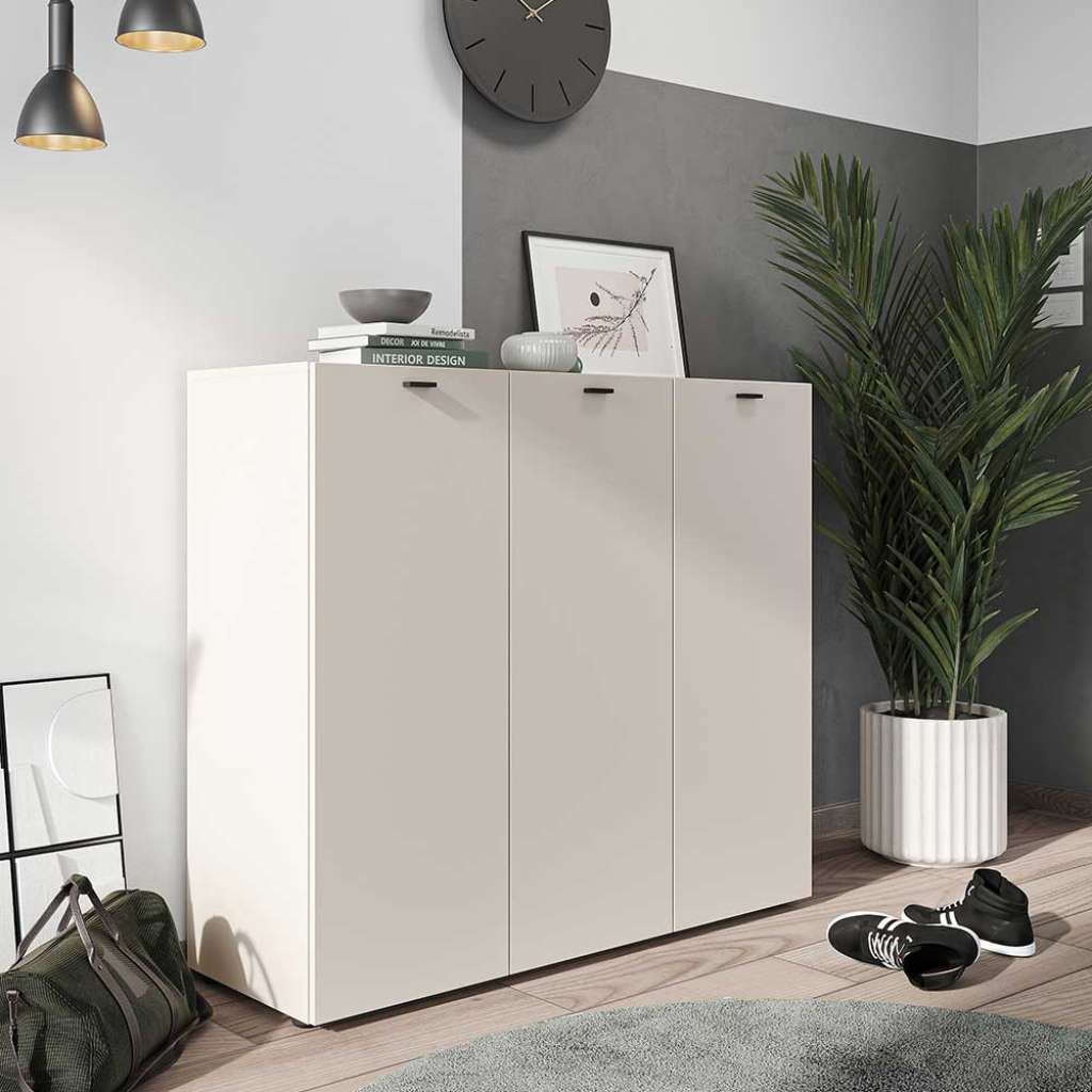 Schuh Schrank in Hellgrau melaminbeschichtet 3 Türen mit Soft Close