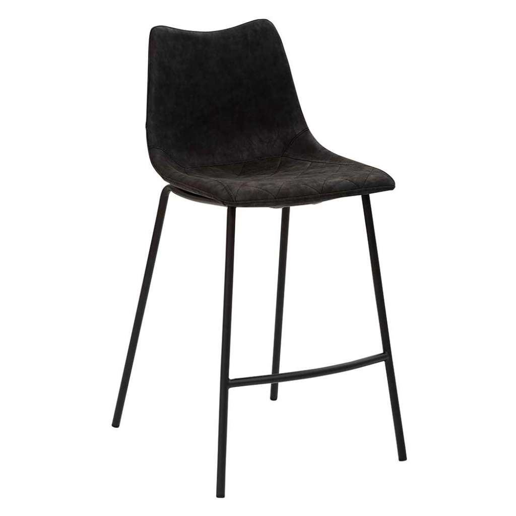 Küchentheken Hochhocker in Schwarz Vintage Kunstleder Vierfußgestell aus Metall