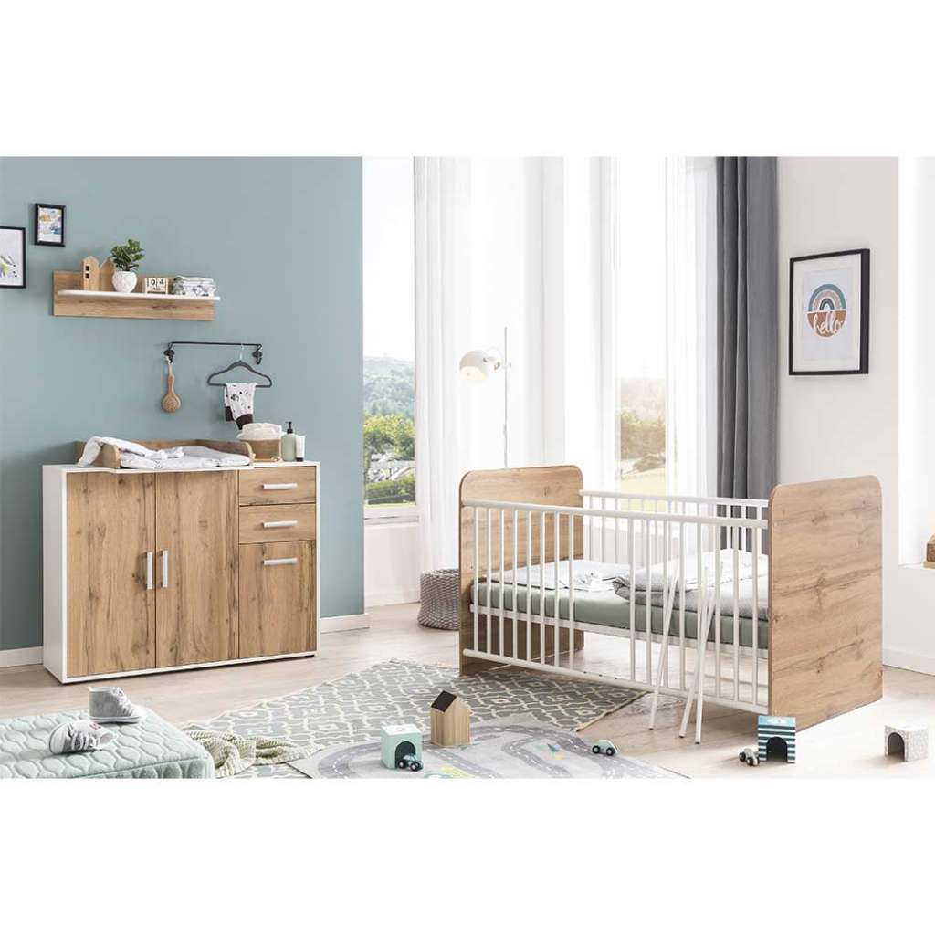 Babymöbelset in Wildeichefarben Weiß (dreiteilig)
