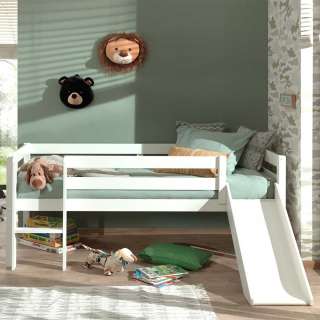 Weißes Kinderzimmerbett mit Rutsche Liegefläche 90x200 cm