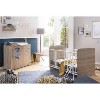 Babyzimmer Set in Sonoma-Eiche und Weiß mit (dreiteilig)
