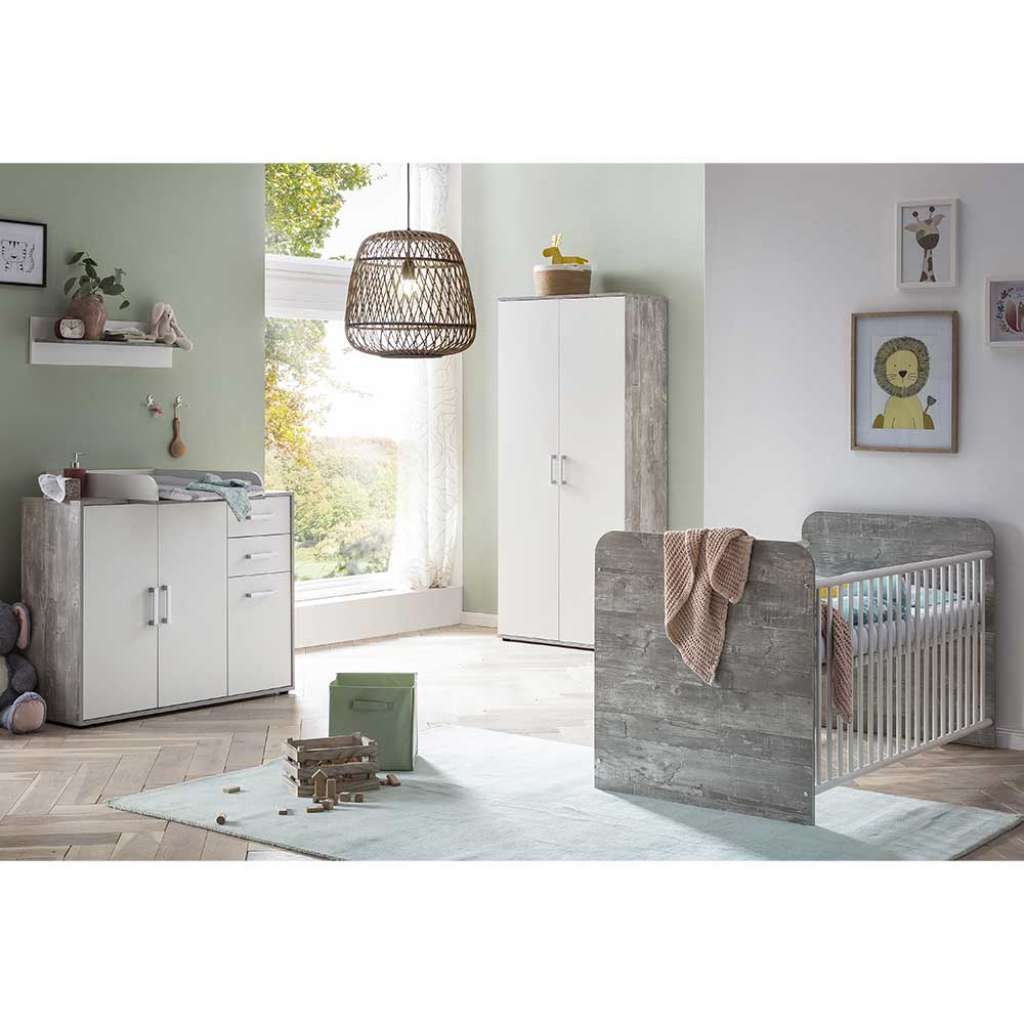 Babymöbelset in Beton Grau und Weiß Made in Germany (vierteilig)