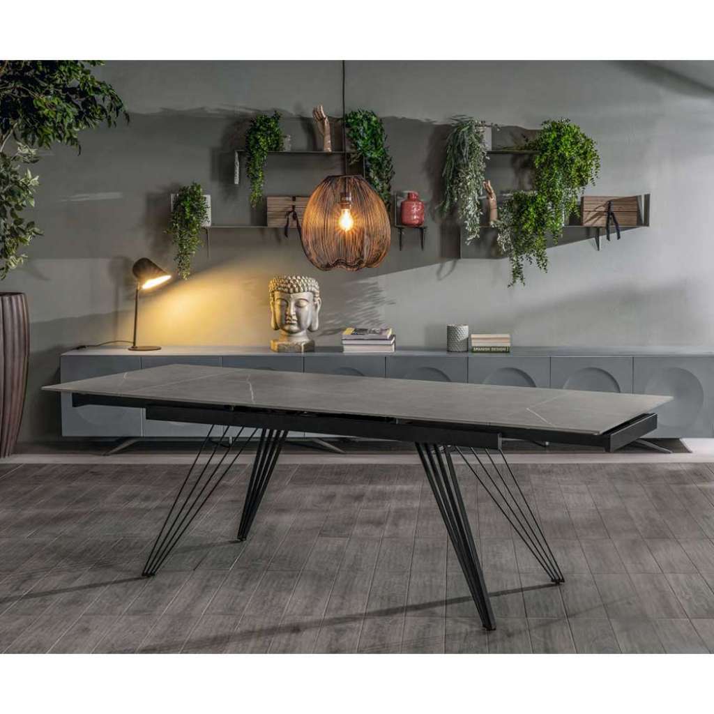 Keramik Tisch mit Platte in grauer Marmoroptik bis 240 cm ausziehbar