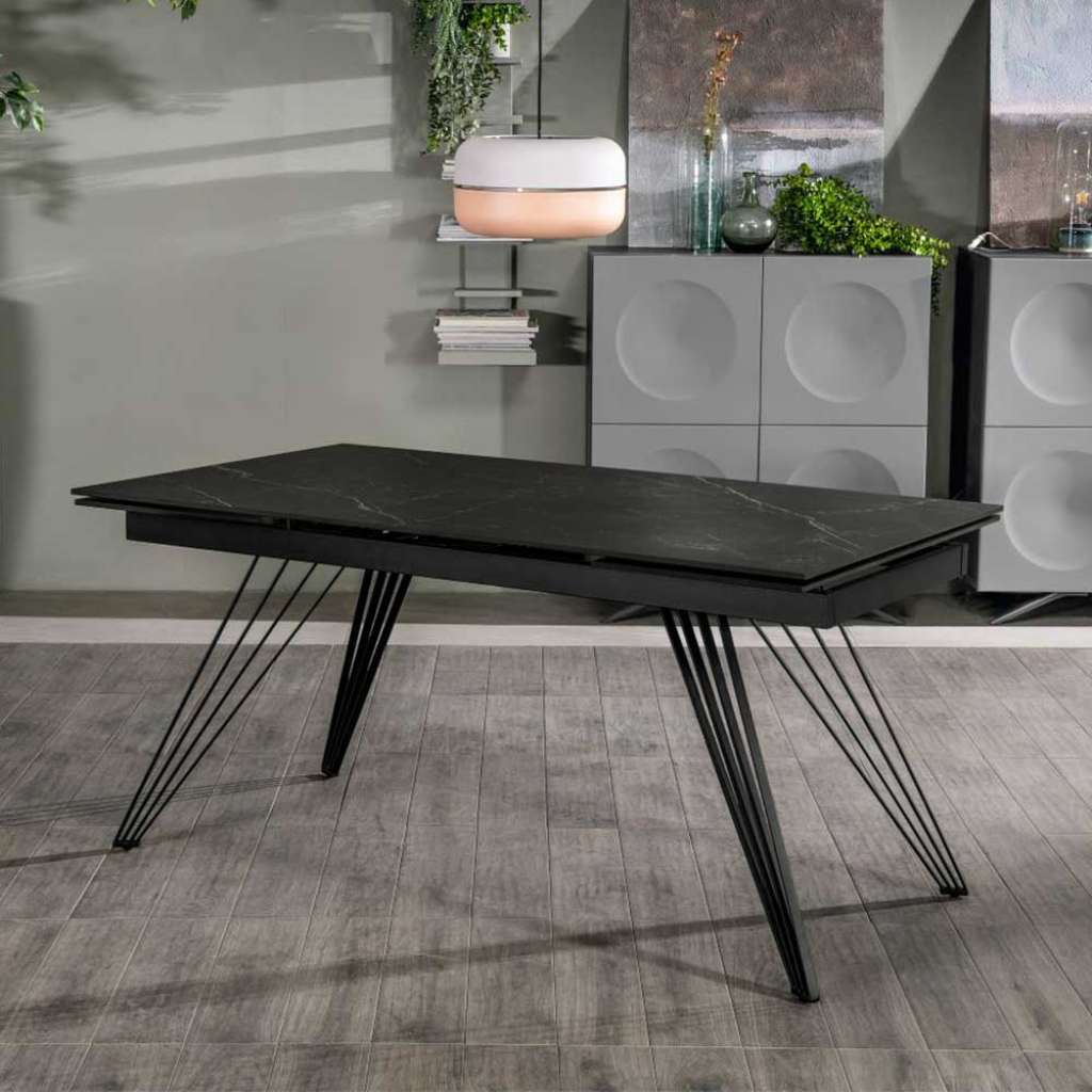 Moderner Esszimmertisch mit Keramikplatte schwarze Marmor Optik