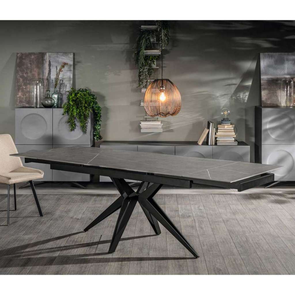 Designer Ausziehtisch mit Keramikplatte Metall Spider Gestell