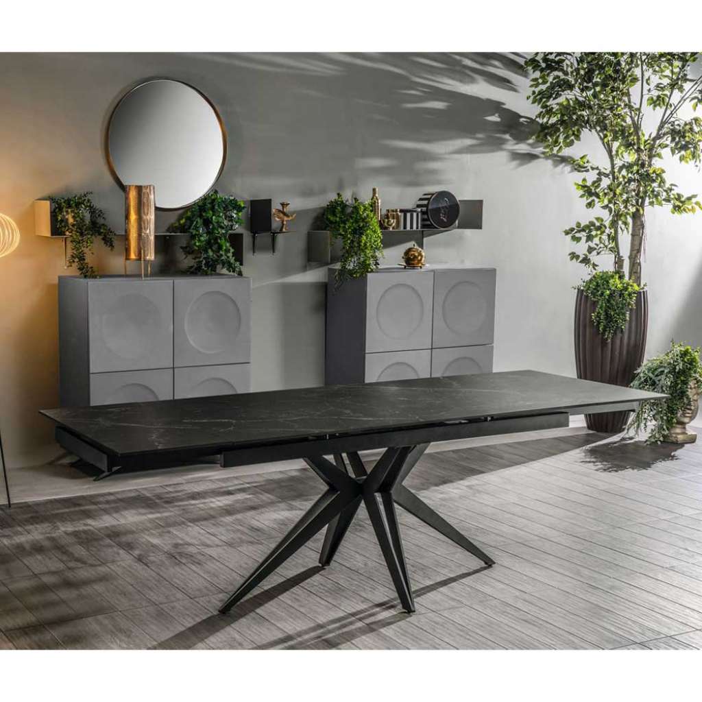 Design Ausziehtisch mit Keramikplatte Metall Spider Gestell