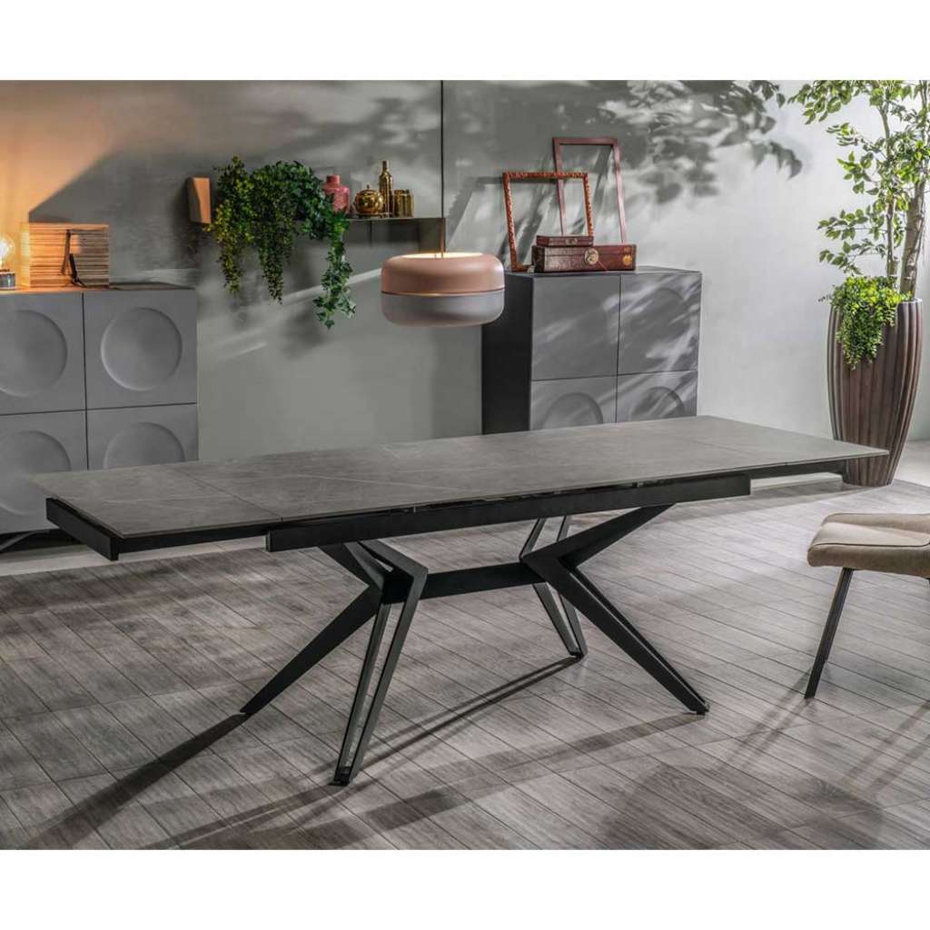 Hochwertiger Tisch mit Keramikplatte Marmor Optik Grau