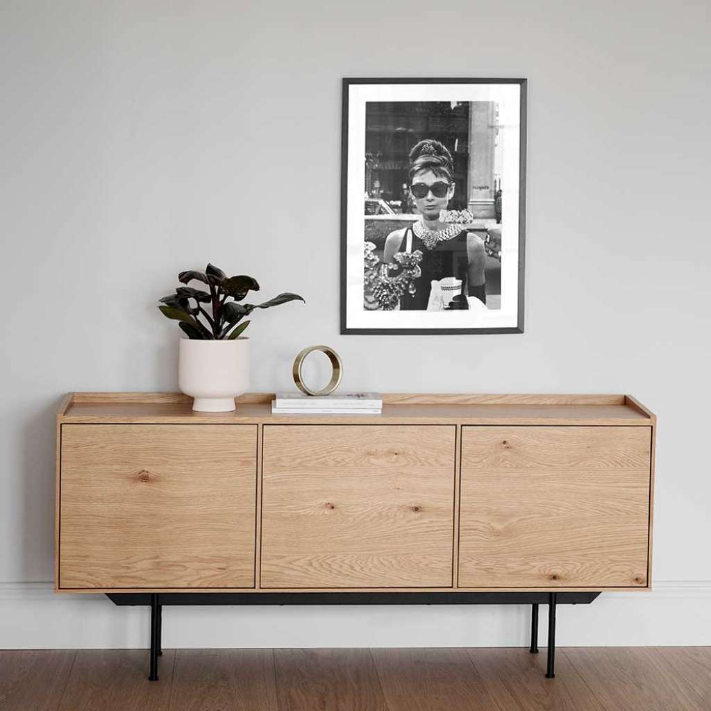 Esszimmersideboard 160 cm breit Wildeichefarben und Schwarz
