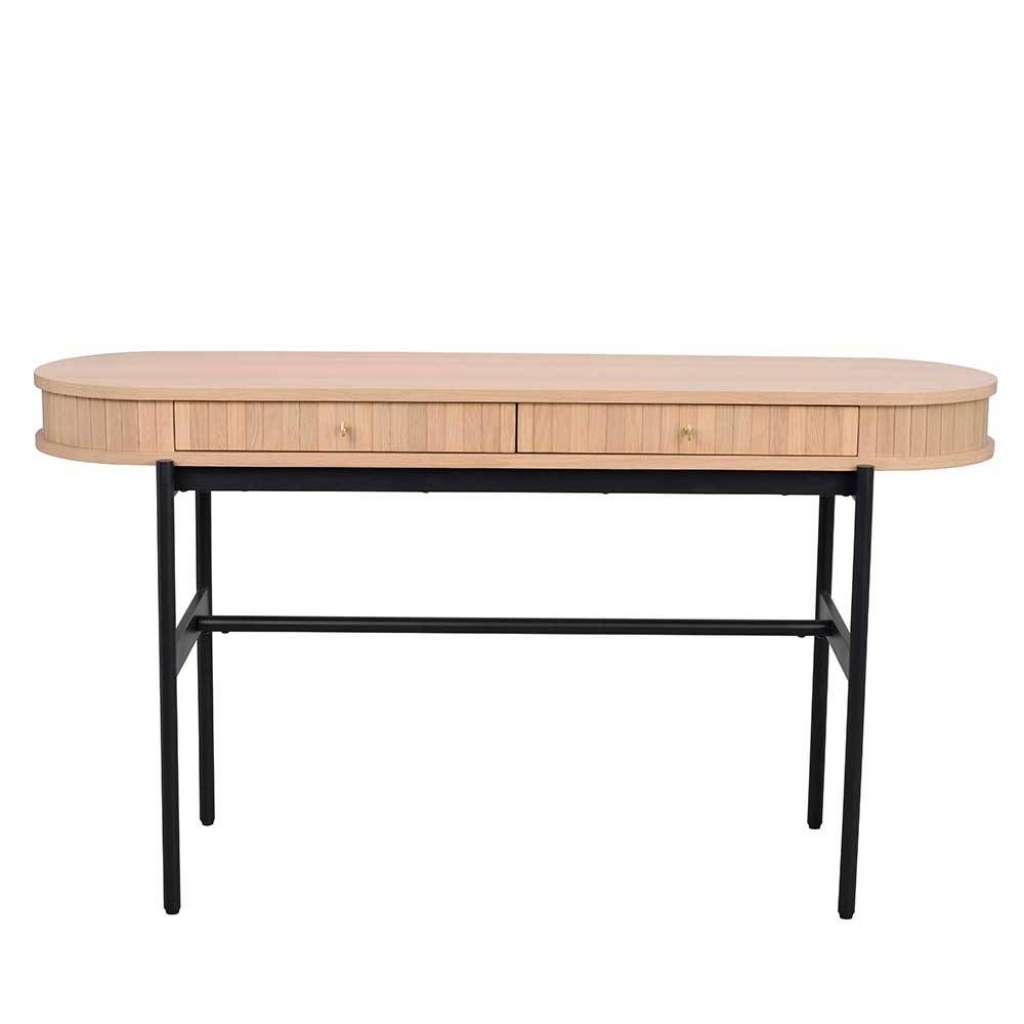 Designschreibtisch in Eiche White Wash Vierfußgestell aus Metall