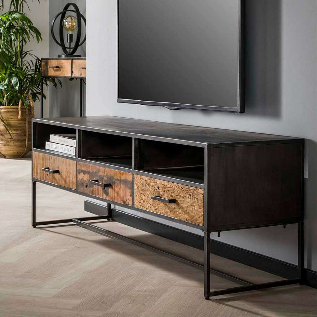 Fernsehlowboard im Industry und Loft Stil drei Schubladen