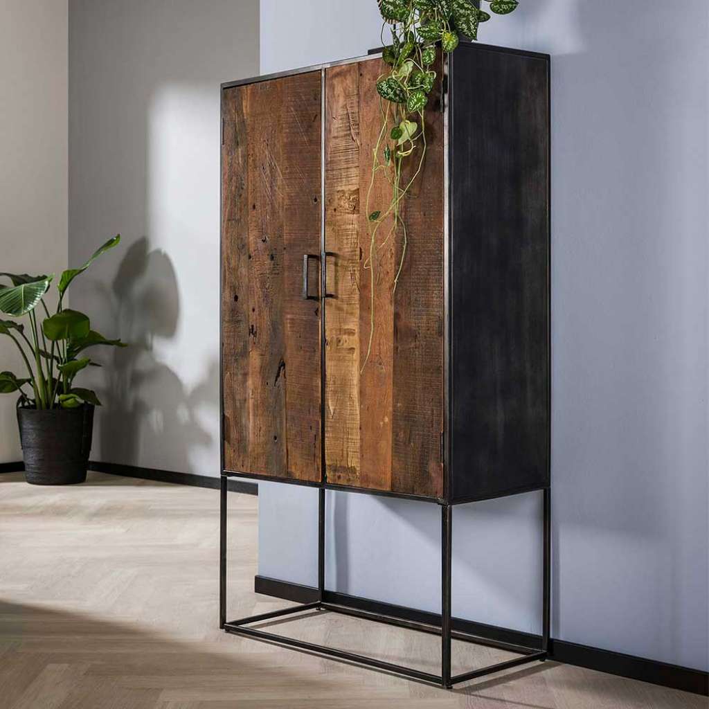 Wohnzimmer Schrank aus Hartholz und Metall Industrie und Loft Stil