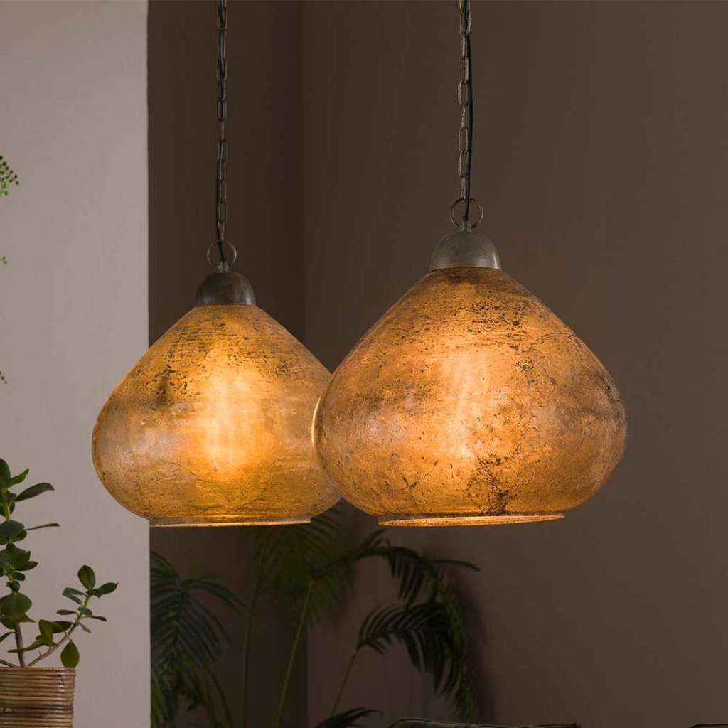 Hängelampe in Altsilberfarben Glas und Metall