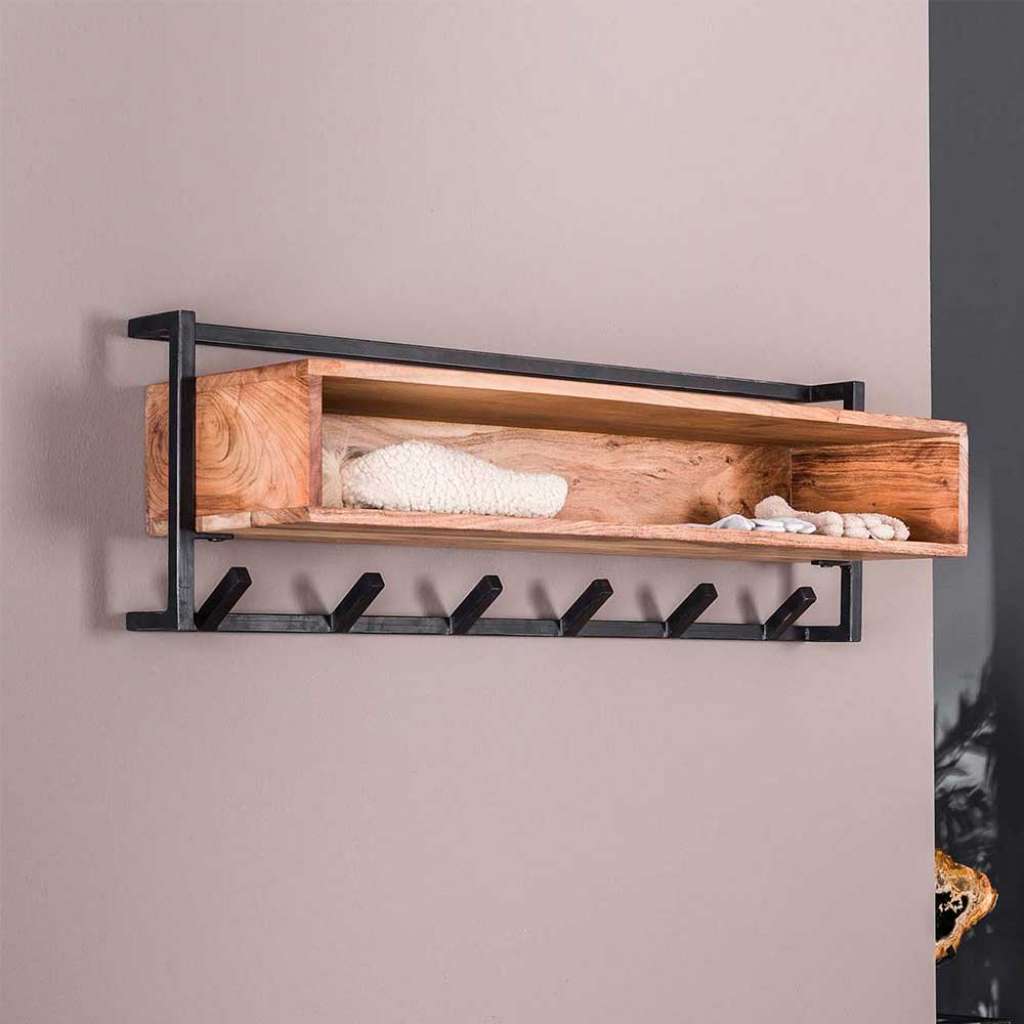 Wandgarderobe im Industry und Loft Stil Hutablage aus Holz