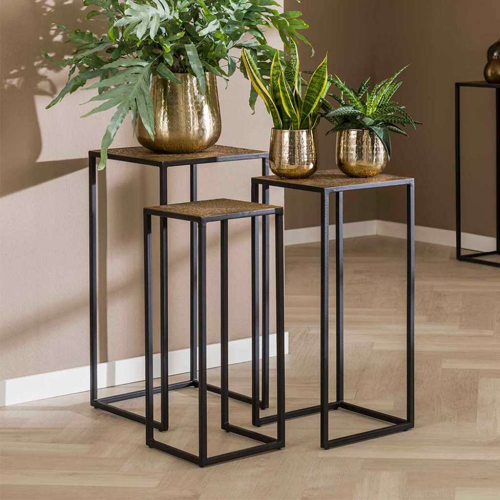 Pflanzenhocker Set im Industry und Loft Stil Metall (dreiteilig)