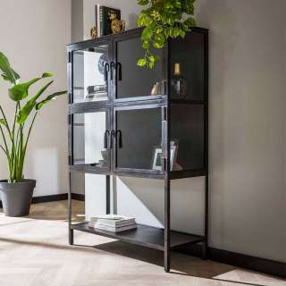 Wohnzimmer Highboard in Dunkelgrau Metallguss Glastüren