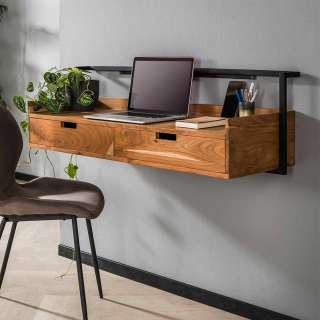 Wand Schreibtisch aus Akazie Massivholz zwei Schubladen