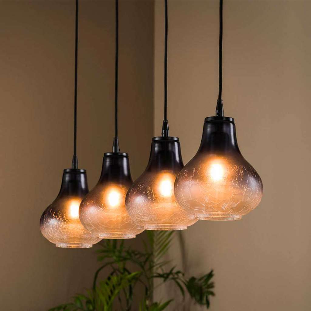 Glas Hängeleuchte 4-flammig Retrostil