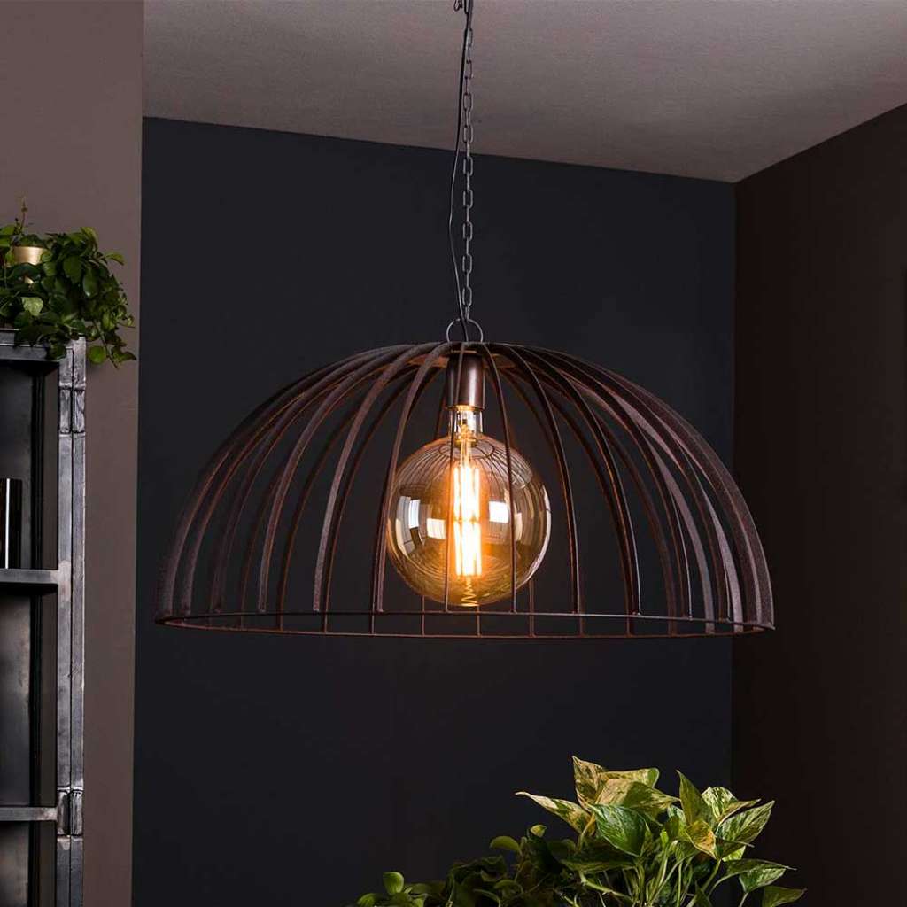Metall Hängelampe rund in Schwarzbraun 150 cm hoch