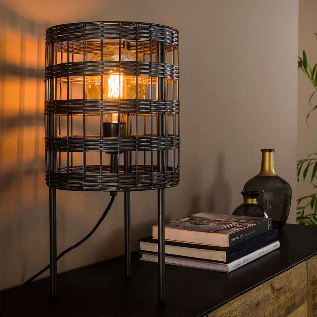 Draht Tischleuchte aus Metall Schwarz Nickel