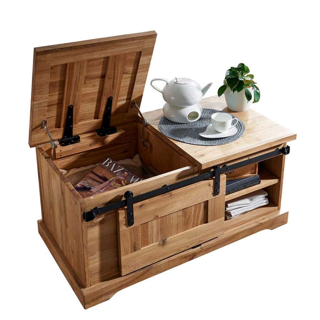 Holztruhe mit flachem Deckel Wildeiche Massivholz