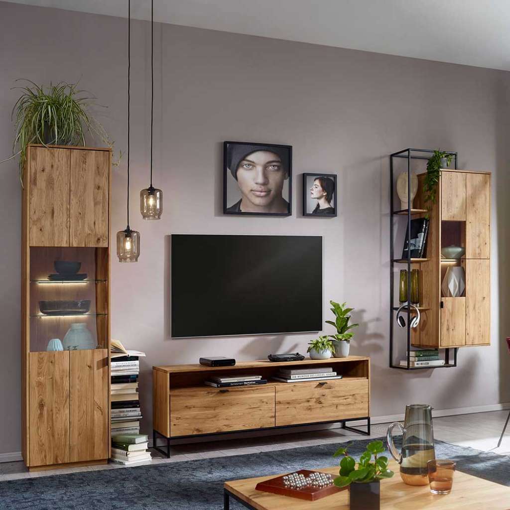 Wohnwand Echtholz Wildeiche geölt modernem Design (dreiteilig)