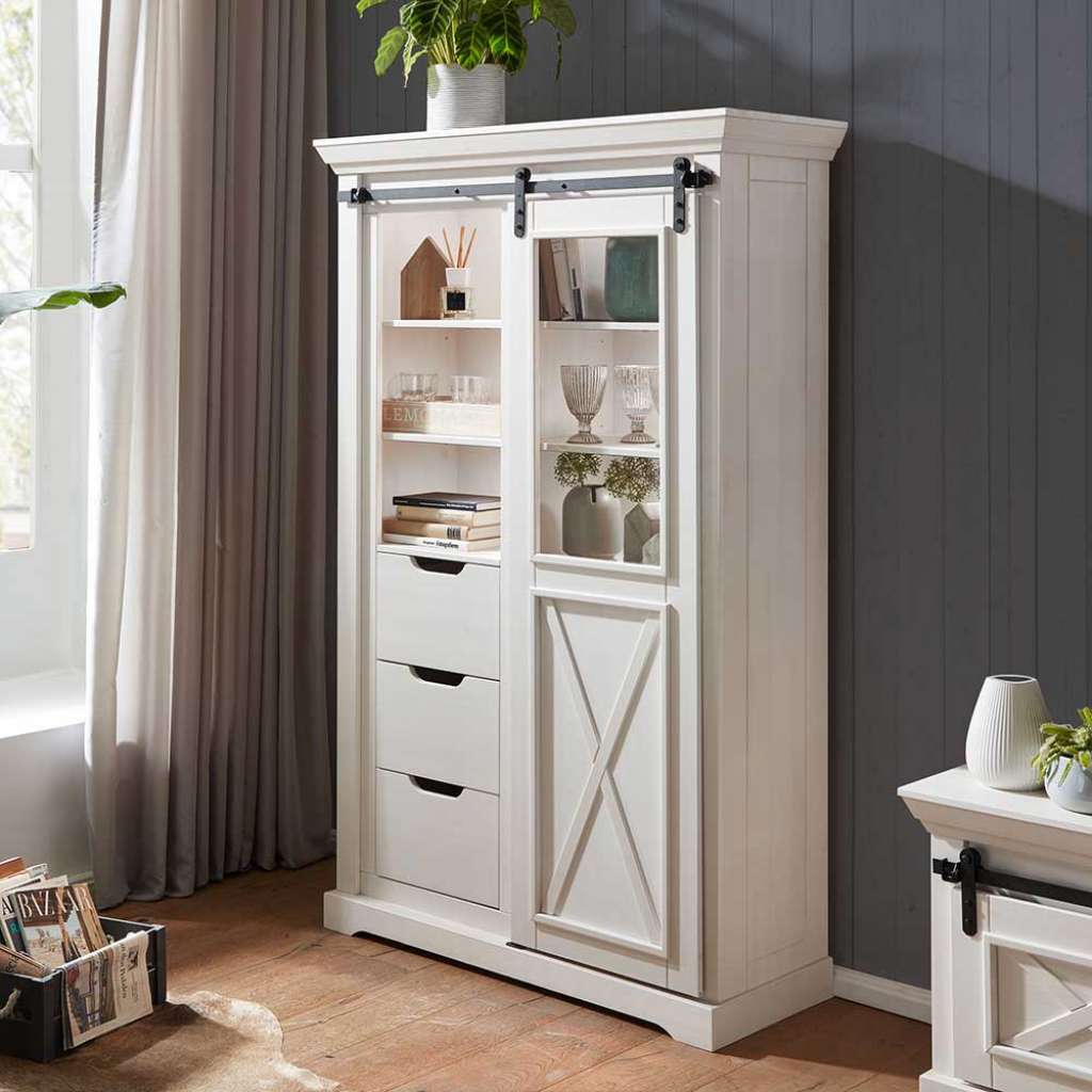 Wohnzimmervitrinenschrank in Weiß Landhausstil
