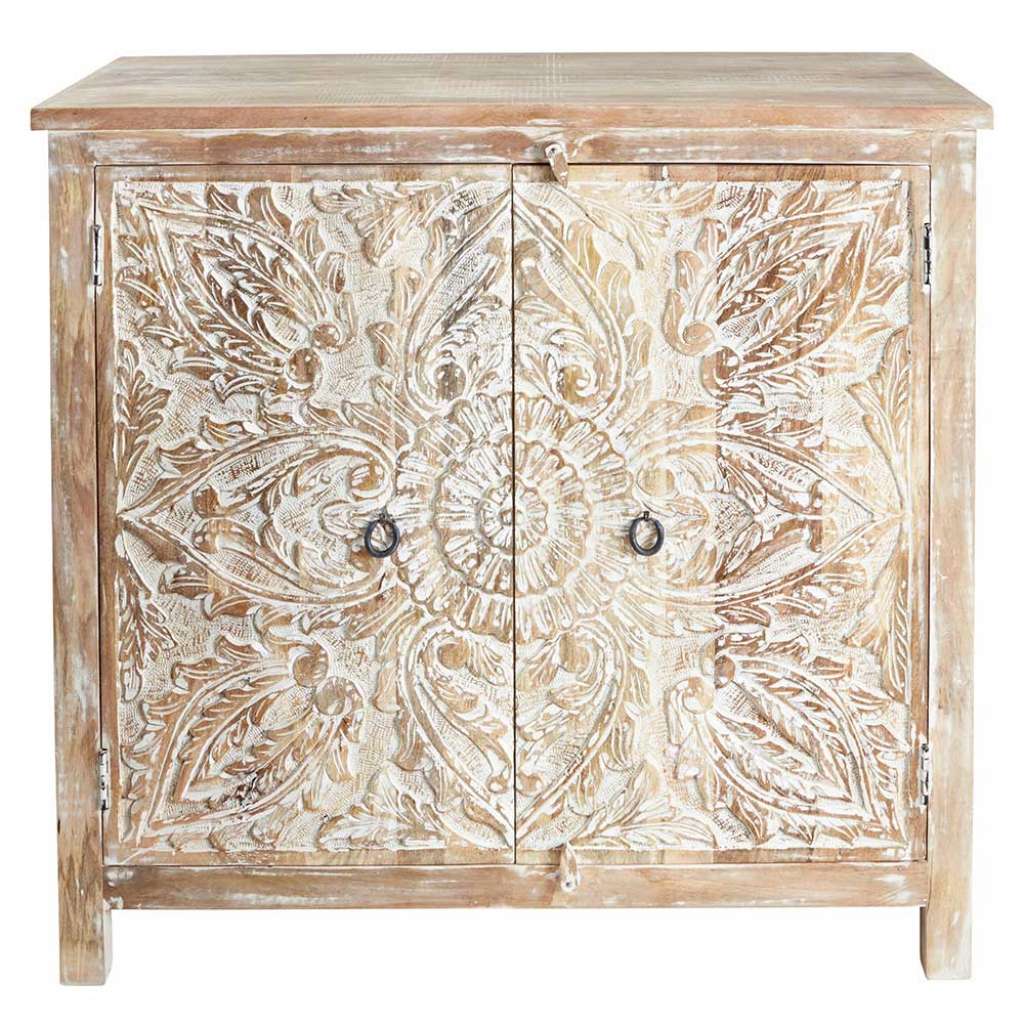 Holzkommode in Mangoholz White Wash Vintage Look