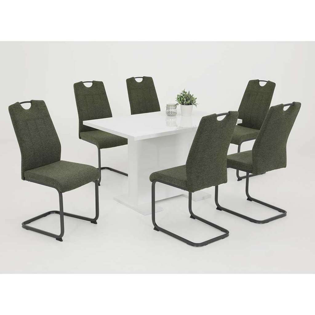 Esszimmer Sitzgruppe in modernem Design Dunkelgrün und Weiß (siebenteilig)