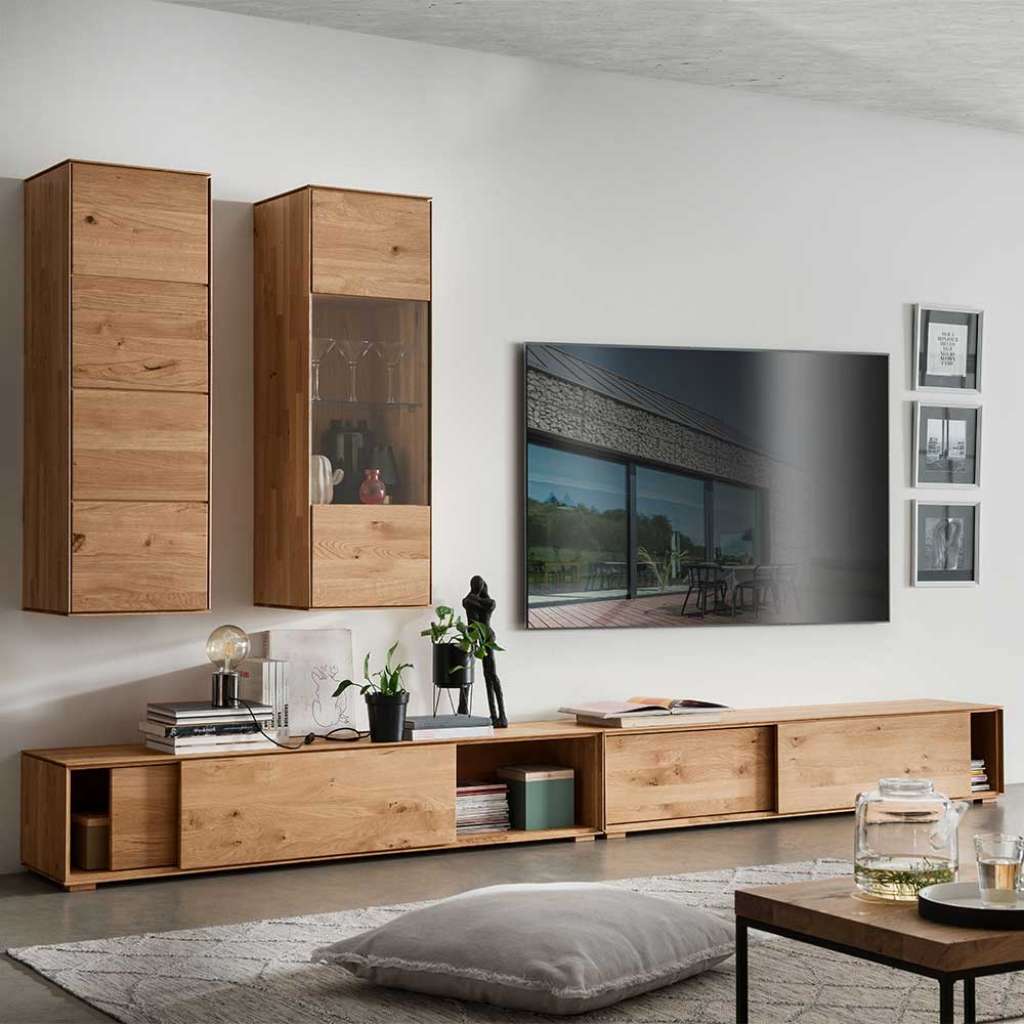 Wohnwand Wildeiche Holz geölt modernem Design (vierteilig)