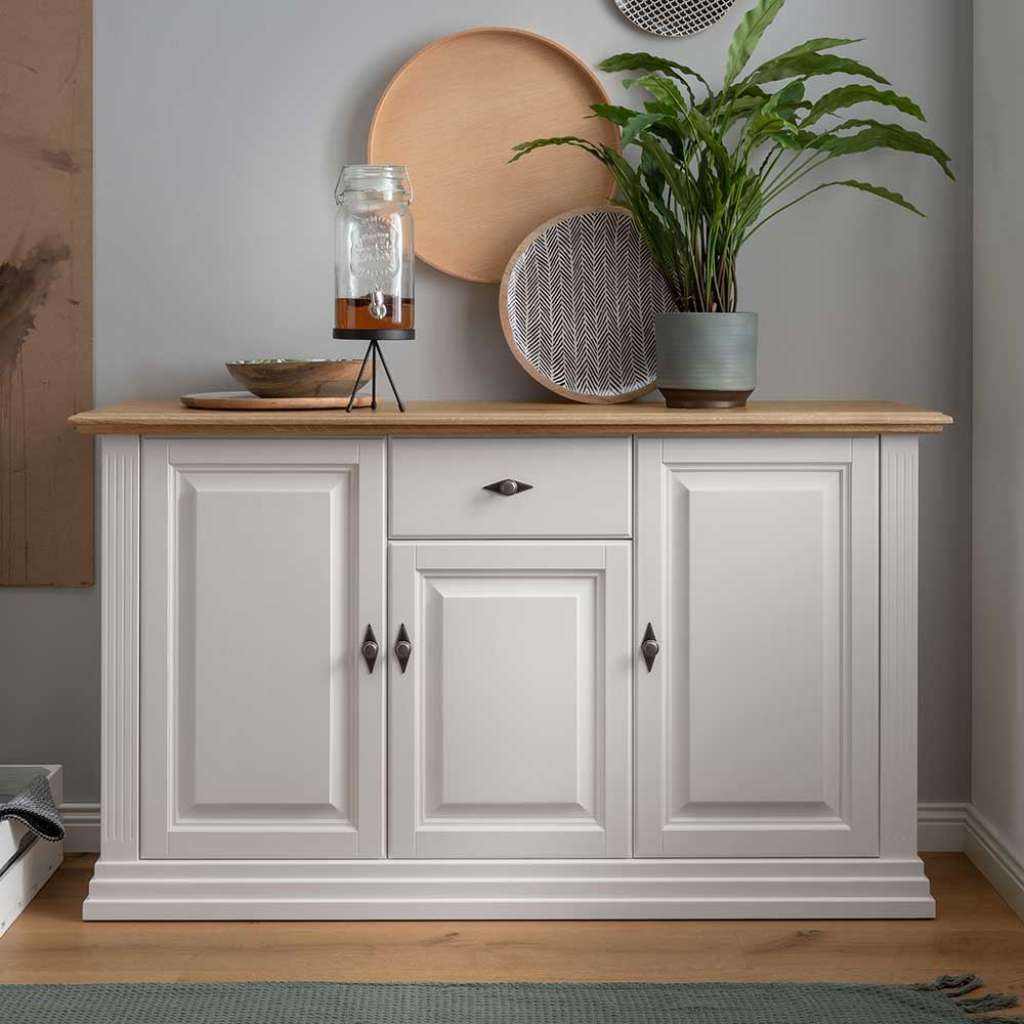Sideboard Country Stil in Weiß Eichefarben