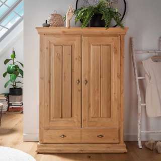 Landhaus Waescheschrank aus Kiefer Massivholz Eichefarben
