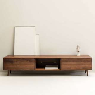 Retro Fernseh Lowboard aus Nussbaum Massivholz geölt 220 cm breit