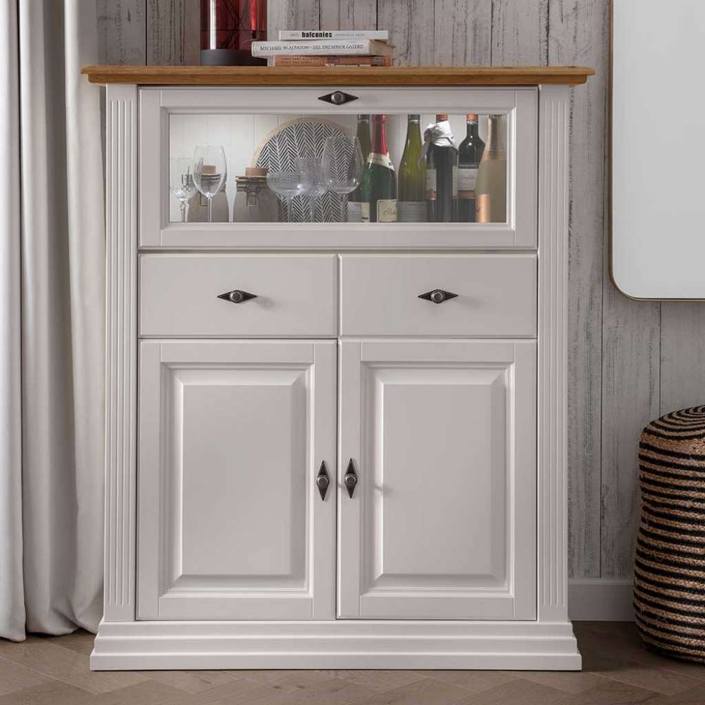 Barschrank in Weiß gewachst und Eichefarben geölt Landhausstil