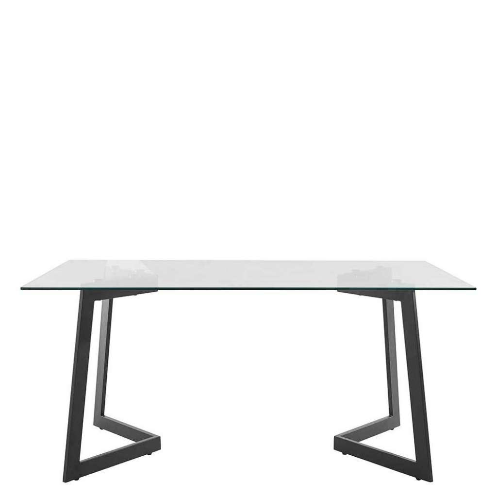 Esszimmertisch mit Glasplatte und Metall Bügelgestell 160 cm breit