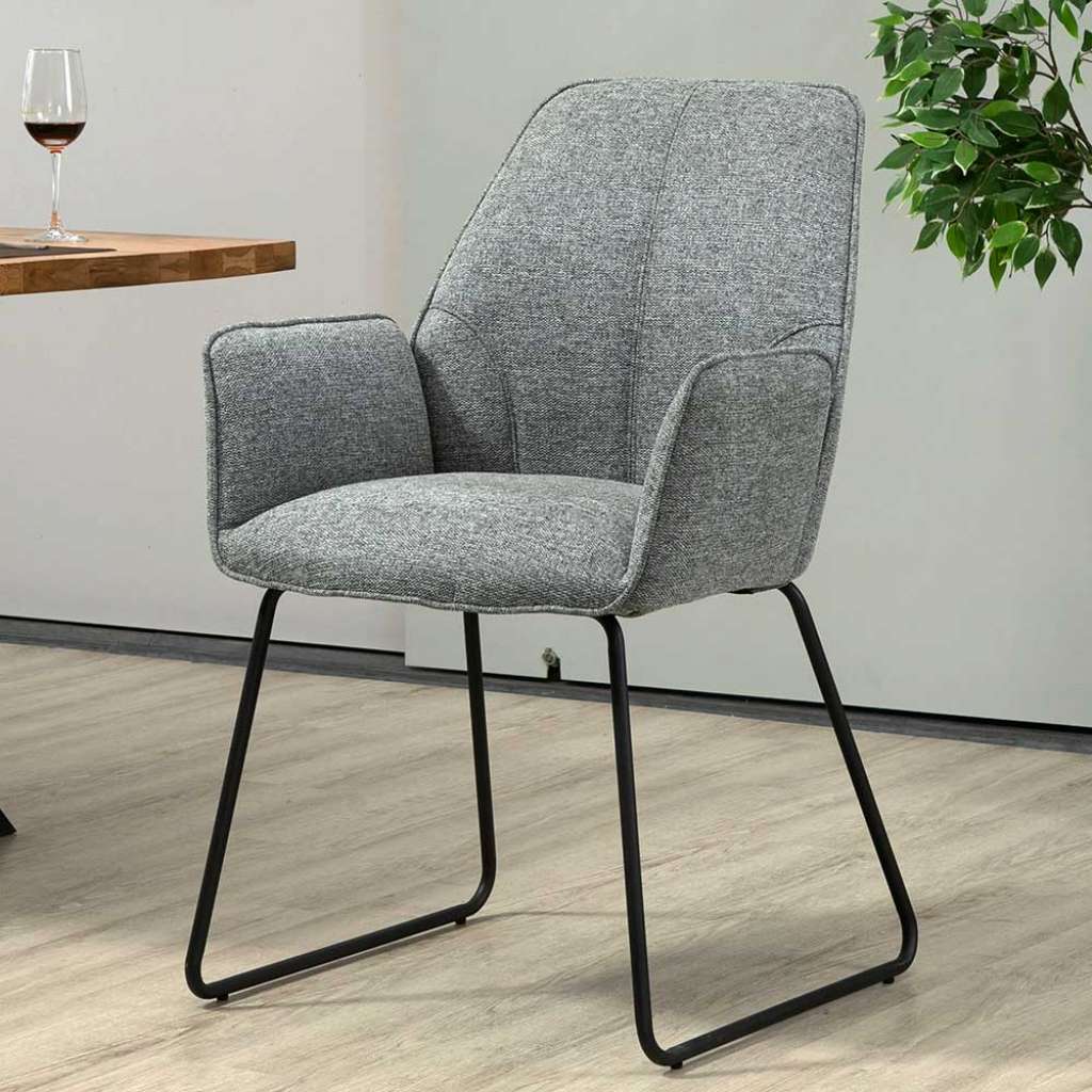 Armlehner in Grau Webstoff Metall Bügelgestell schwarz (2er Set)