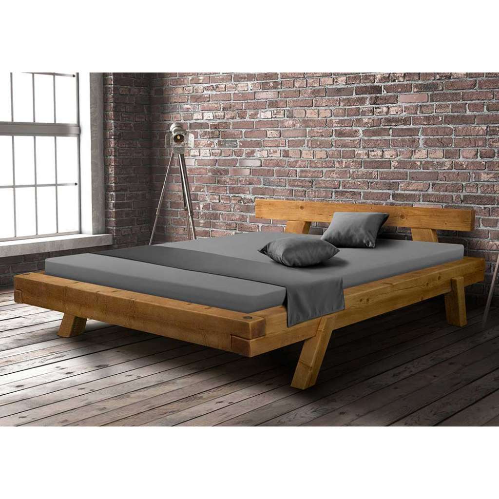 Massives Balken Holzbett 42 cm Einstiegshöhe Landhausstil