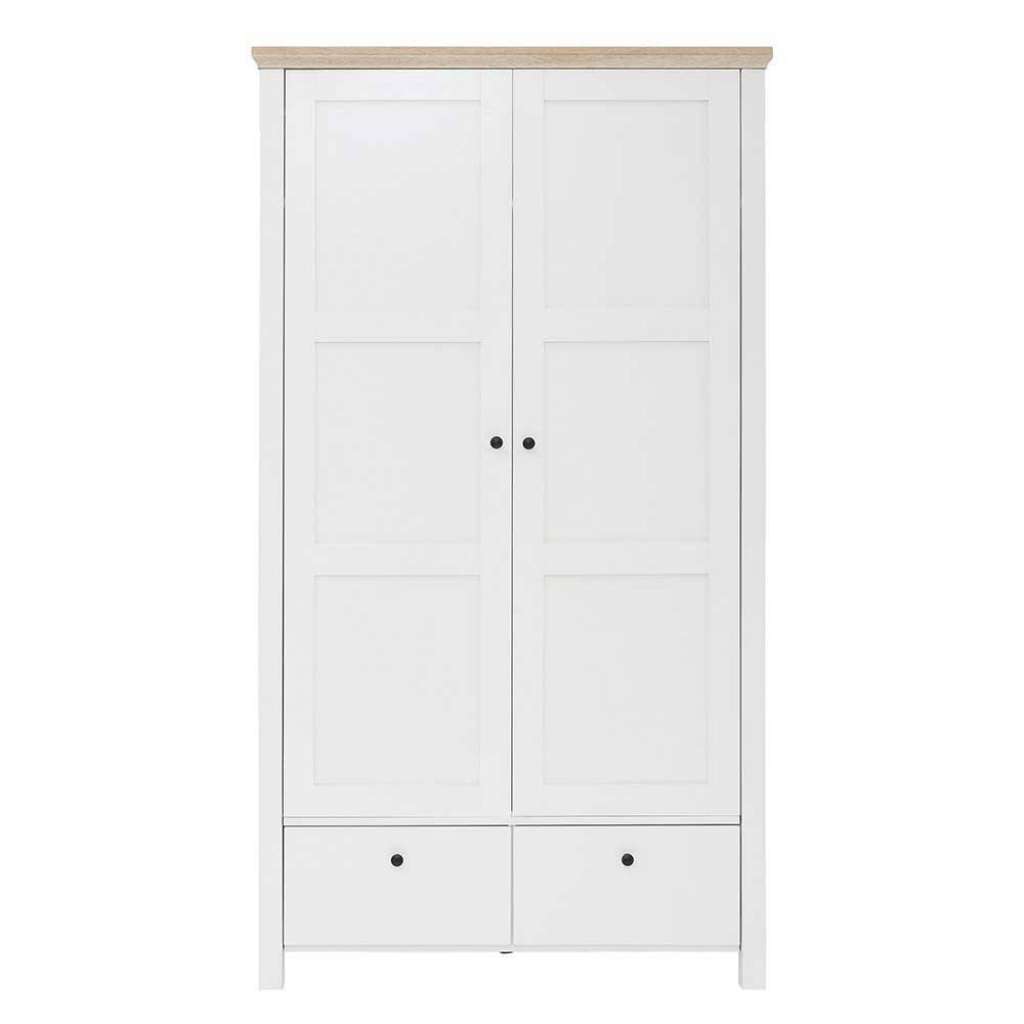 Skandi Kleiderschrank in Weiß 2 Türen & Schubladen