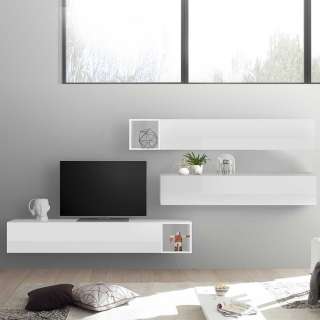 Moderne Wohnzimmerwand in Weiß Hochglanz hängend (fünfteilig)