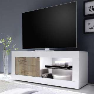 Modernes TV-Element in Weiß & Holz verwittert 140 cm breit