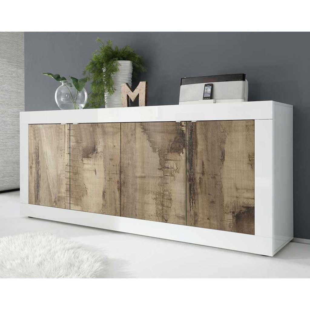 Großes Sideboard in Weiß und Holz verwittert 4 türig