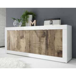 Großes Sideboard in Weiß und Holz verwittert 4 türig